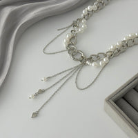 Thumbnail for Chic Layered Heart Tassel Pearl Curb Chain Choker Necklace - ArtGalleryZen