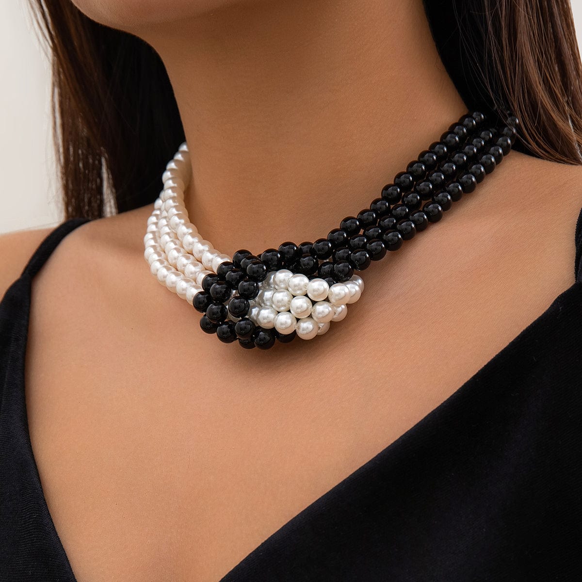 Chic Layered Knotted Pearl Chain Choker Necklace - ArtGalleryZen