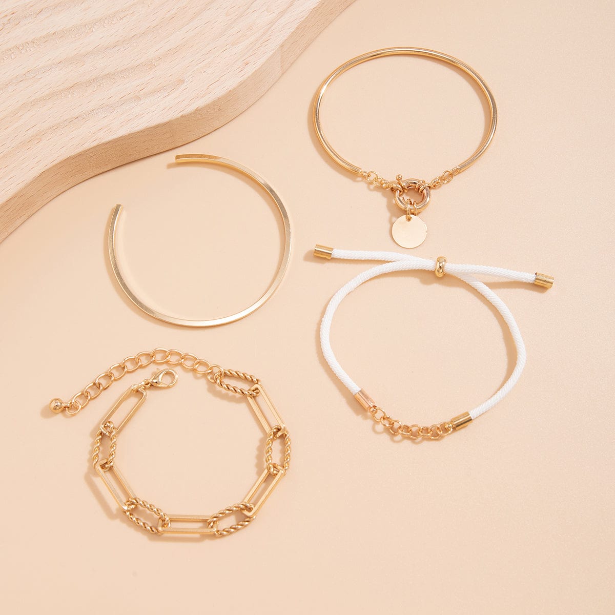 Chic Layered Knotted String Round Disk Cable Chain Bangle Bracelet Set - ArtGalleryZen
