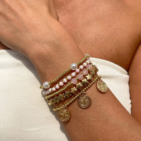 Thumbnail for Chic Layered Pattern Round Disk Pearl Charm Seed Beaded Star Bracelet Set - ArtGalleryZen