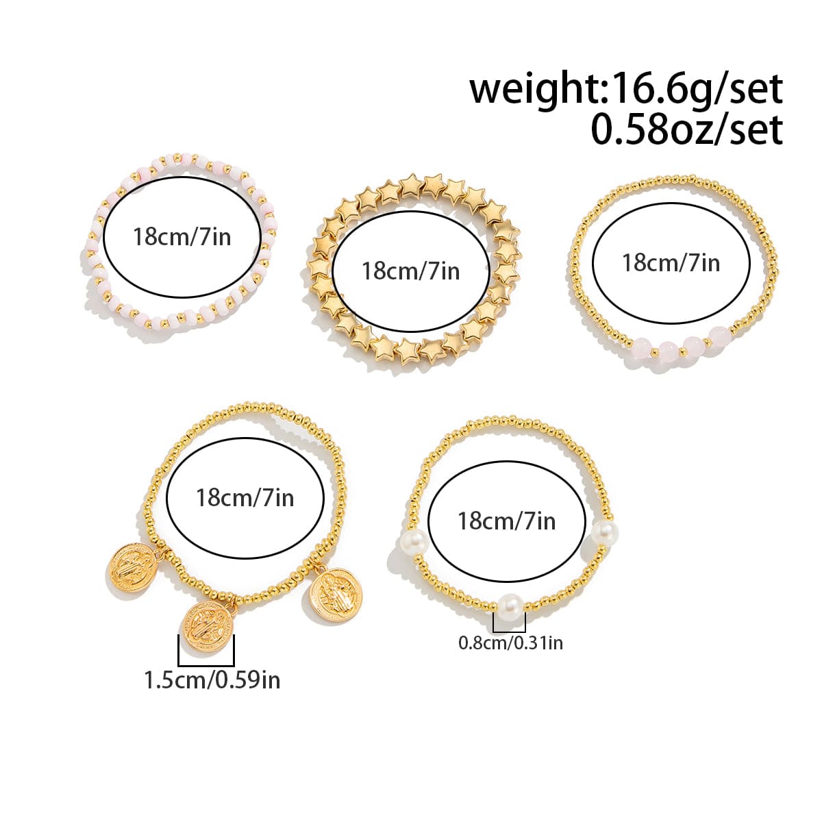 Chic Layered Pattern Round Disk Pearl Charm Seed Beaded Star Bracelet Set - ArtGalleryZen