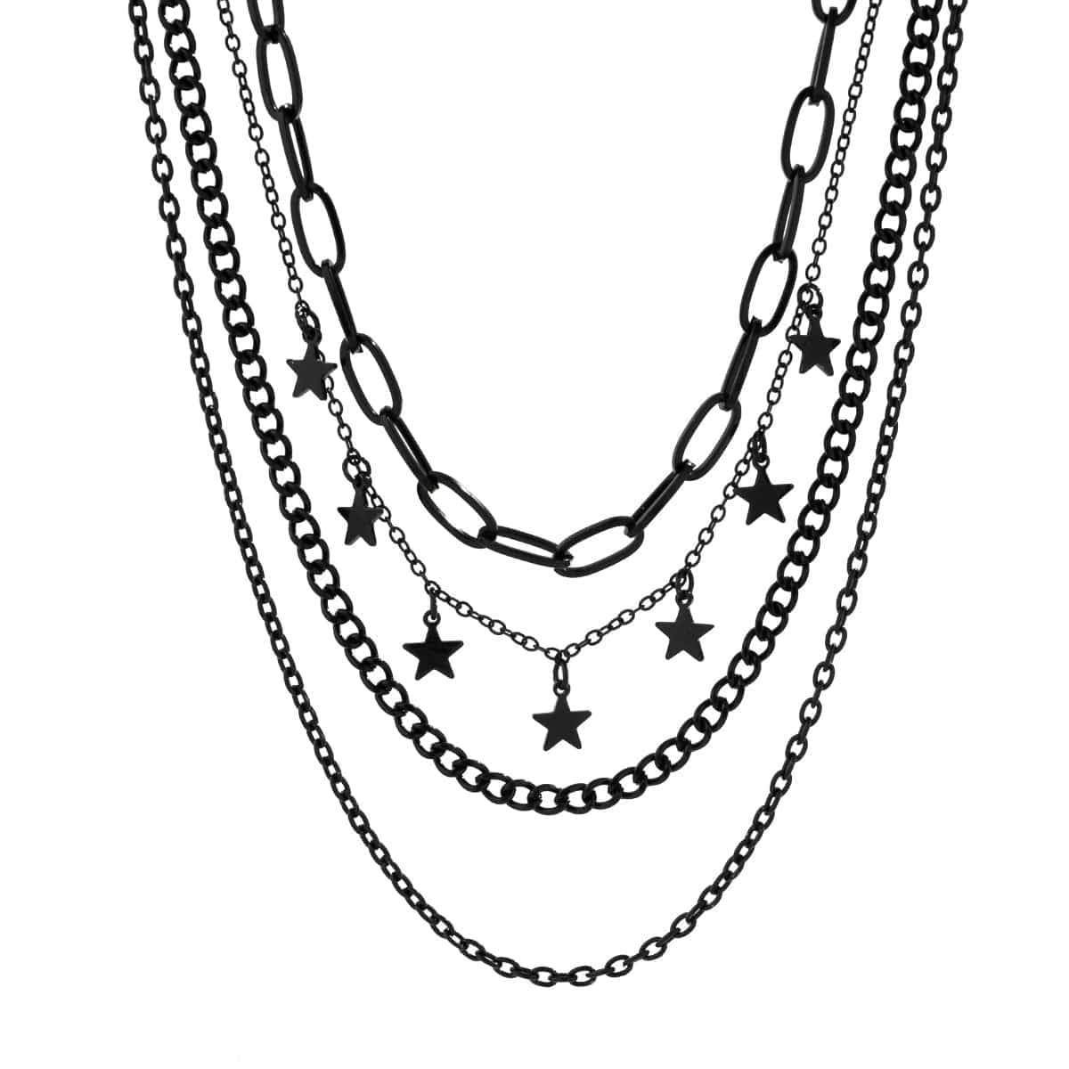 Chic Layered Star Tassel Chain Necklace Set - ArtGalleryZen