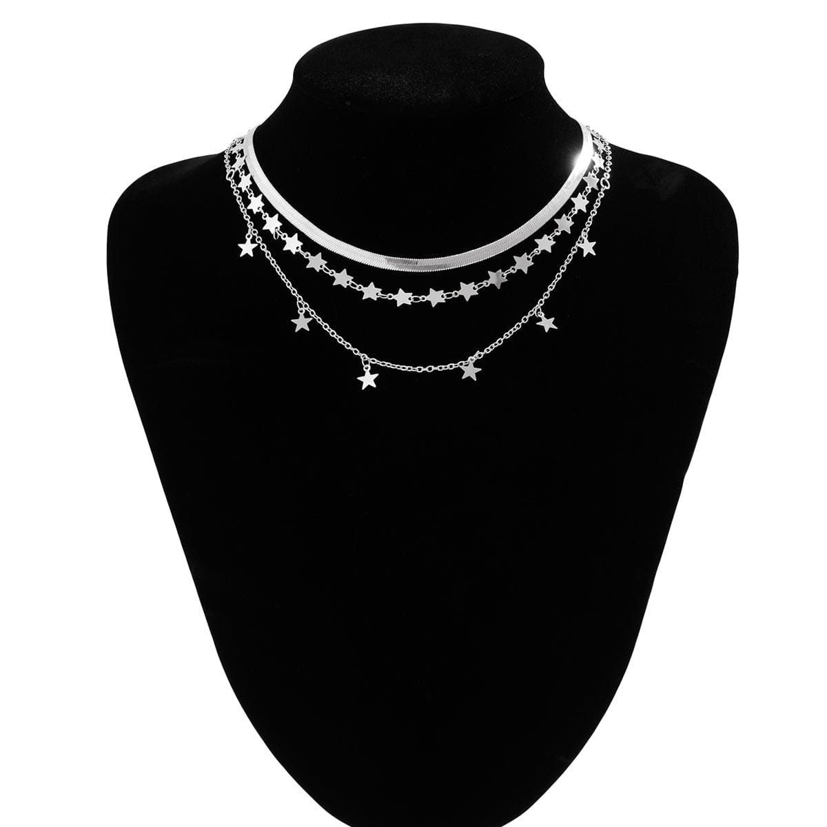 Chic Layered Star Tassel Herringbone Chain Necklace Set - ArtGalleryZen