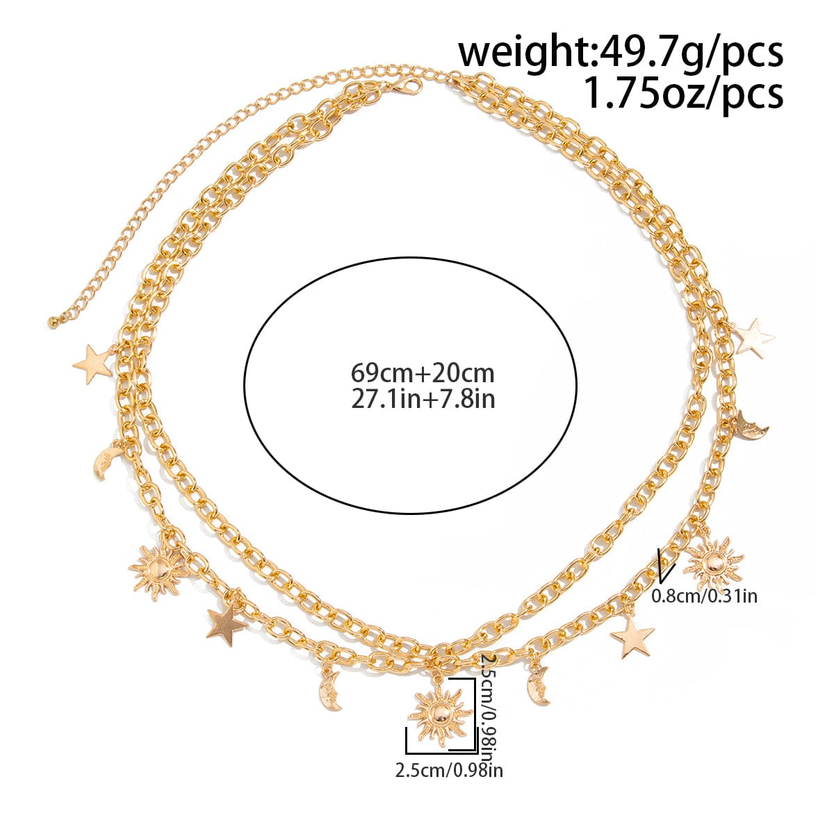 Chic Layered Sun Moon Star Tassel Waist Chain - ArtGalleryZen