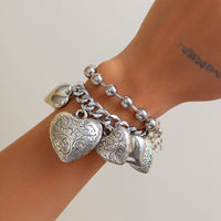 Thumbnail for Chic Layered Textured Heart Tassel Ball Chain Bracelet Set - ArtGalleryZen