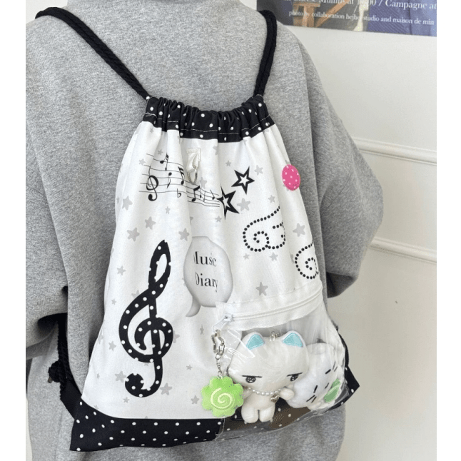 Chic Music Diary Kpop Fan Display Drawstring Backpack - ArtGalleryZen