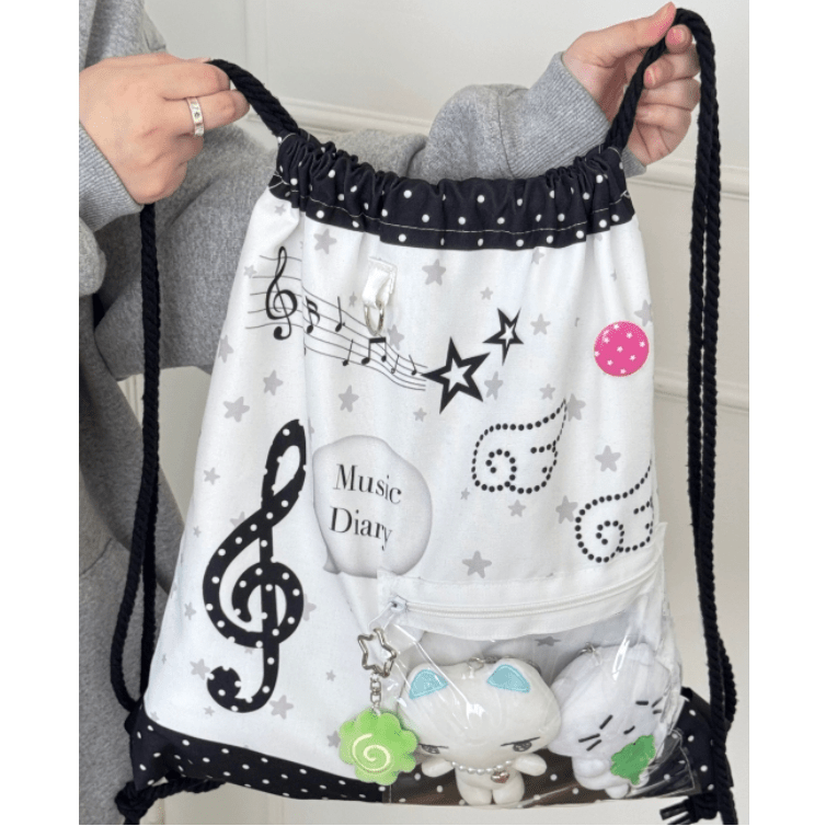 Chic Music Diary Kpop Fan Display Drawstring Backpack - ArtGalleryZen