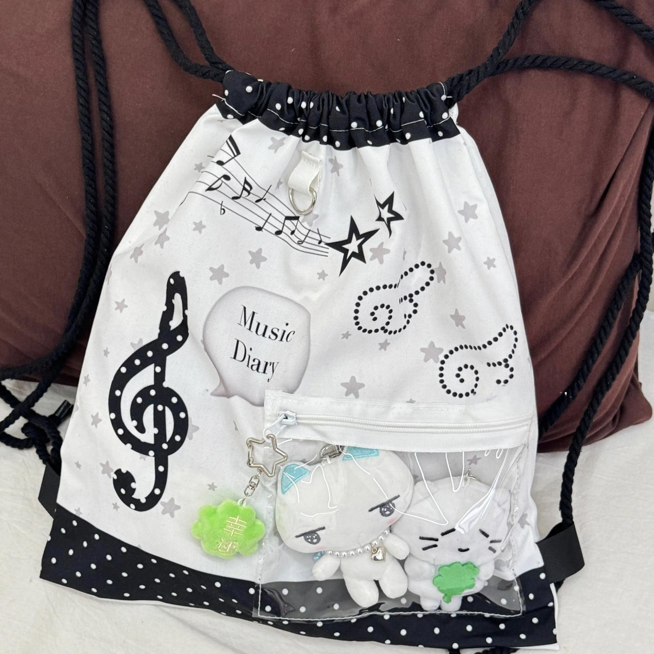 Chic Music Diary Kpop Fan Display Drawstring Backpack - ArtGalleryZen