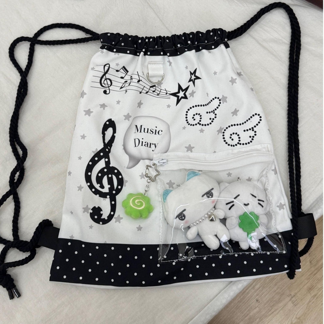 Chic Music Diary Kpop Fan Display Drawstring Backpack - ArtGalleryZen