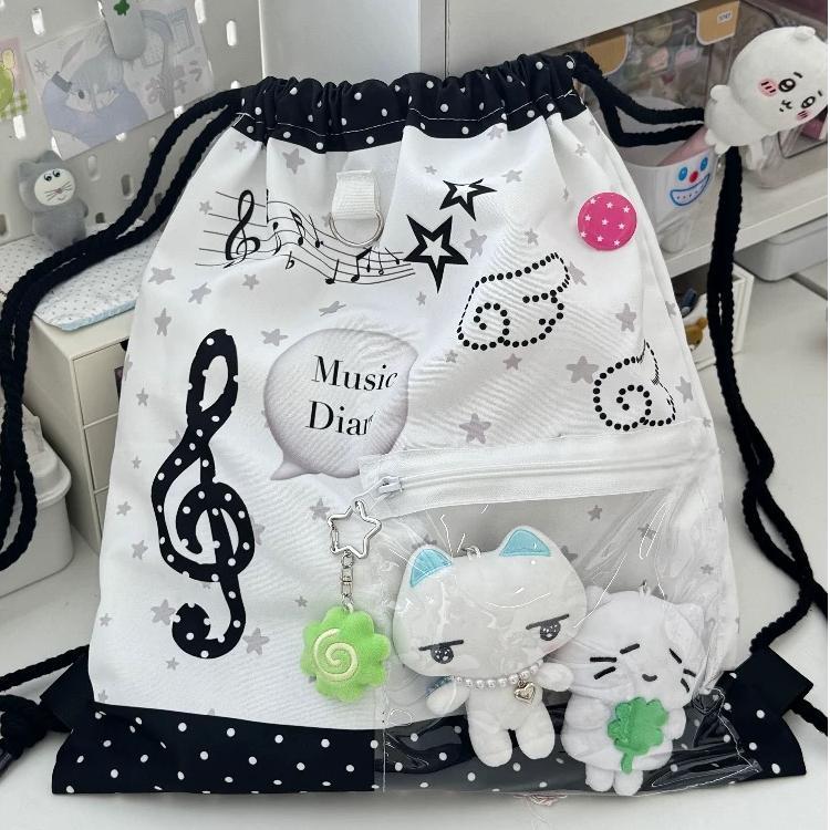 Chic Music Diary Kpop Fan Display Drawstring Backpack - ArtGalleryZen