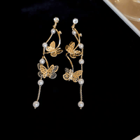 Thumbnail for Chic Pearl Chain Butterfly Dangle Earrings - ArtGalleryZen