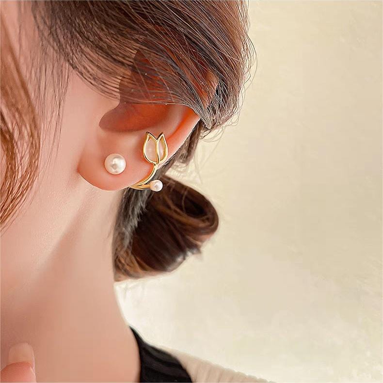 Chic Pearl Charm Opal Tulip Earrings - ArtGalleryZen