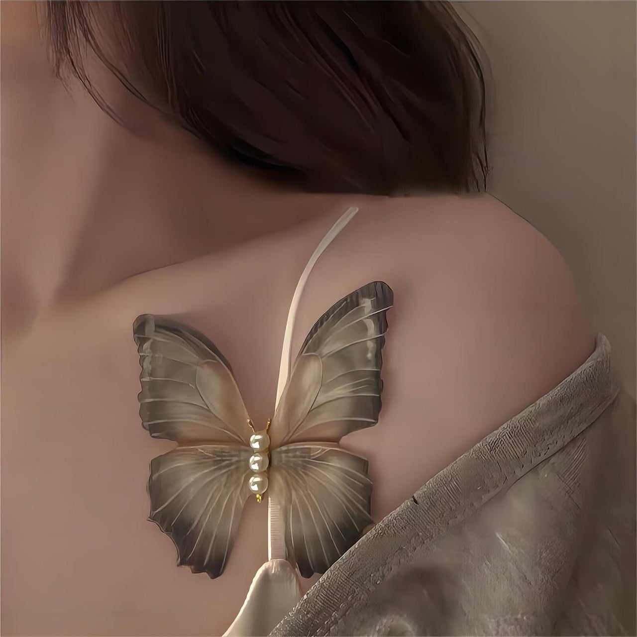 Chic Pearl Charm Sheer Mesh Butterfly Hair Clip - ArtGalleryZen