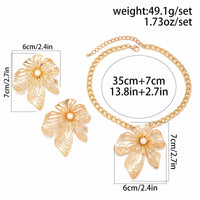 Thumbnail for Chic Pearl Flower Pendant Cable Chain Necklace Earrings Set - ArtGalleryZen