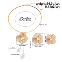 Thumbnail for Chic Pearl Flower Pendant Herringbone Chain Necklace Earrings Set - ArtGalleryZen