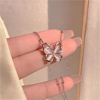 Thumbnail for Chic Pink Cats Eye Stone Butterfly Necklace - ArtGalleryZen