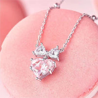 Thumbnail for Chic Pink Crystal Bowknot Heart Necklace - ArtGalleryZen