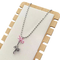 Thumbnail for Chic Pink Crystal Heart Ribbon Cat Pendant Necklace - ArtGalleryZen