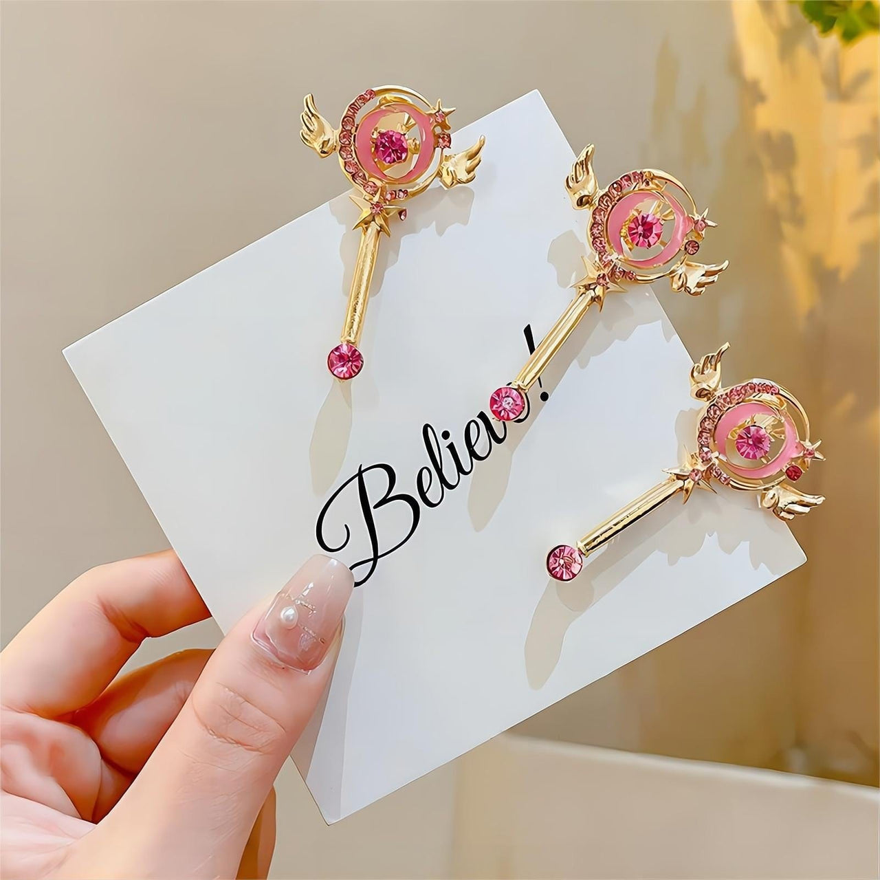Chic Pink CZ Inlaid Sailor Moon Hair Clip - ArtGalleryZen