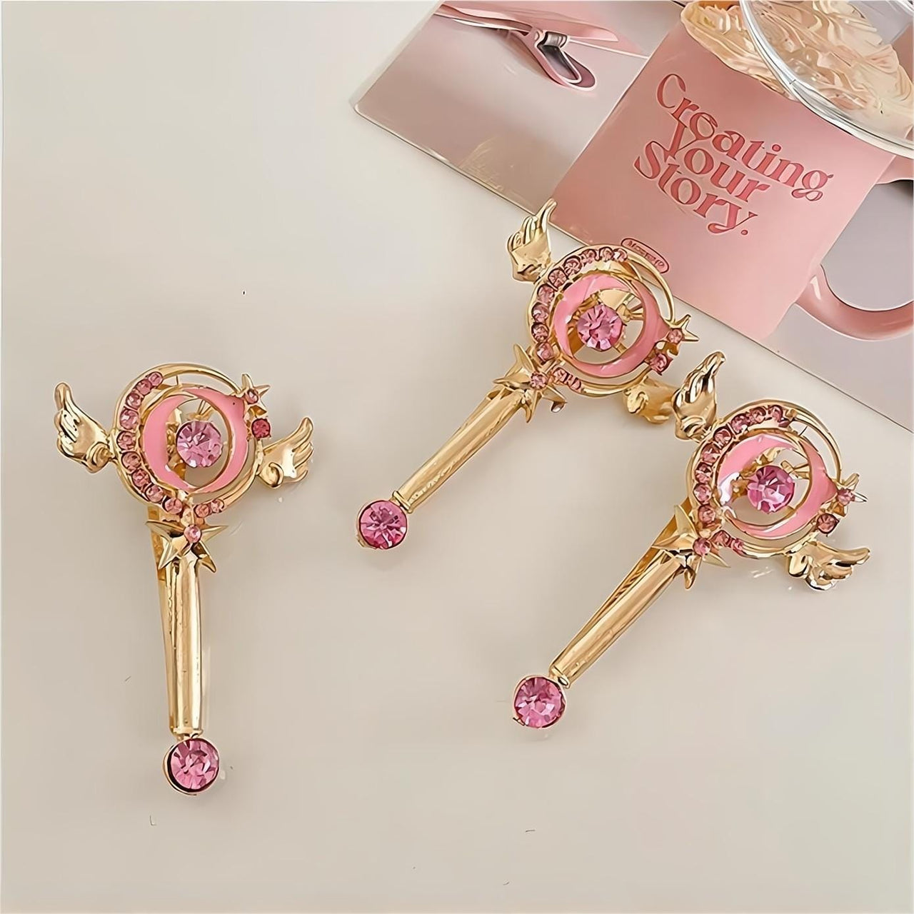 Chic Pink CZ Inlaid Sailor Moon Hair Clip - ArtGalleryZen