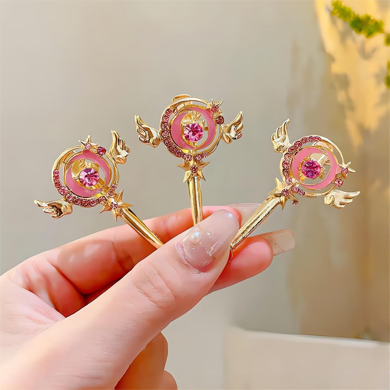 Chic Pink CZ Inlaid Sailor Moon Hair Clip - ArtGalleryZen