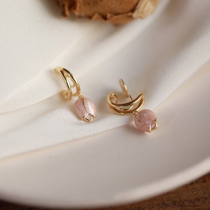 Chic Pink Enamel Tulip Hoop Earrings - ArtGalleryZen