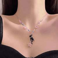 Thumbnail for Chic Pink Heart Star Kitty Pendant Necklace - ArtGalleryZen
