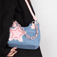 Thumbnail for Chic Pink Star Acrylic Chain Denim Shoulder Crossbody Bag - ArtGalleryZen