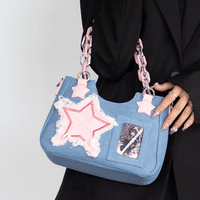 Thumbnail for Chic Pink Star Acrylic Chain Denim Shoulder Crossbody Bag - ArtGalleryZen