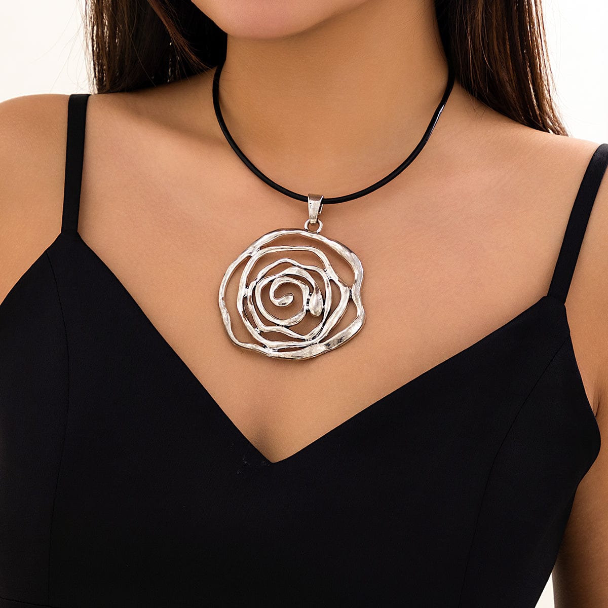 Chic PU Leather Rose Pendant Necklace - ArtGalleryZen