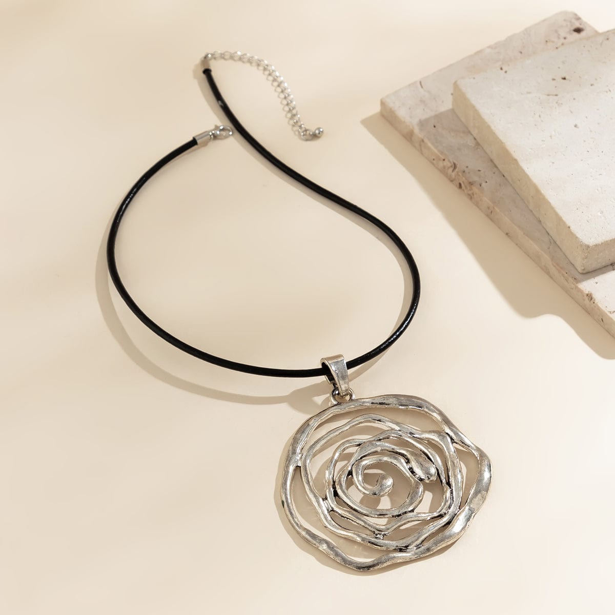 Chic PU Leather Rose Pendant Necklace - ArtGalleryZen