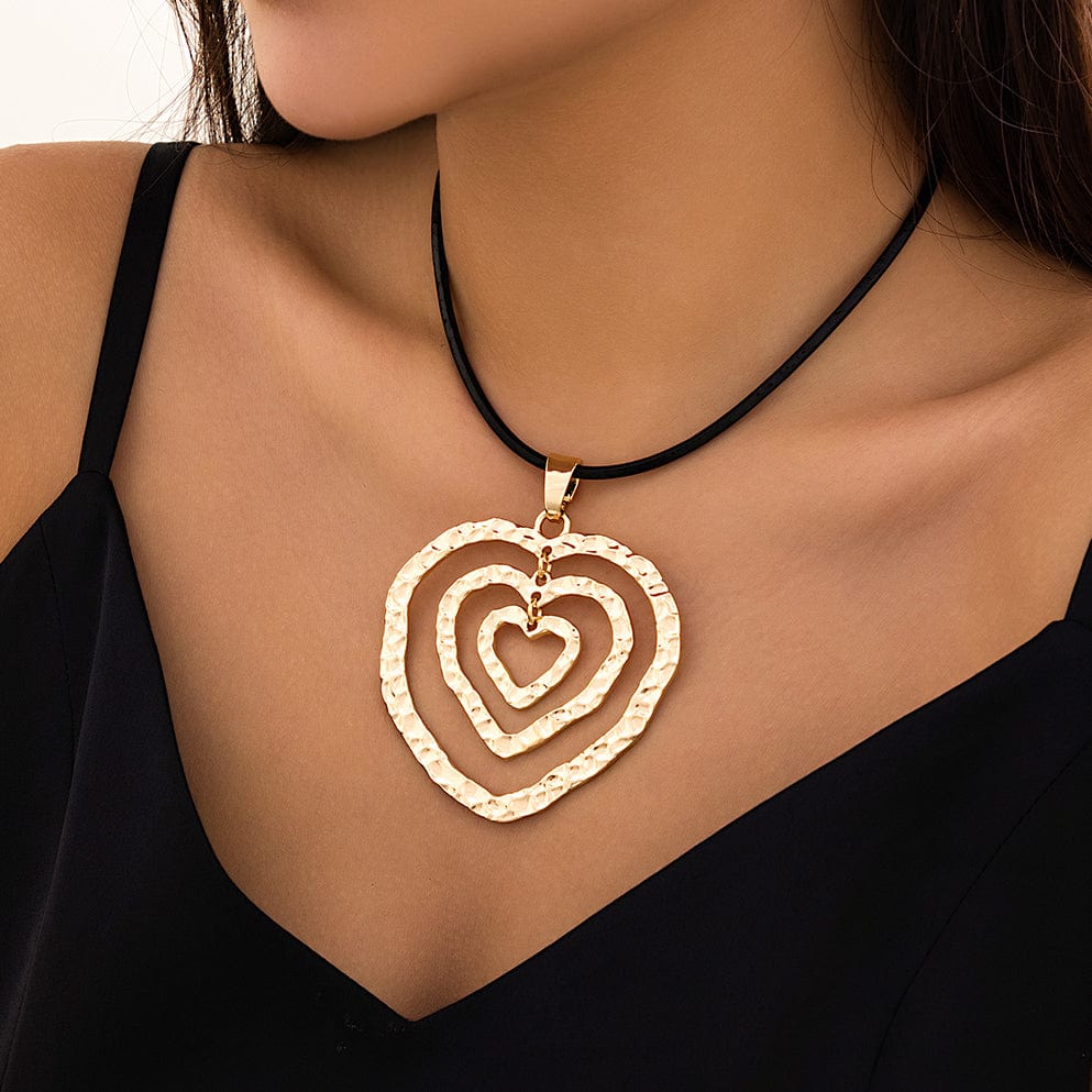 Chic PU Leather Triple Heart Pendant Necklace - ArtGalleryZen