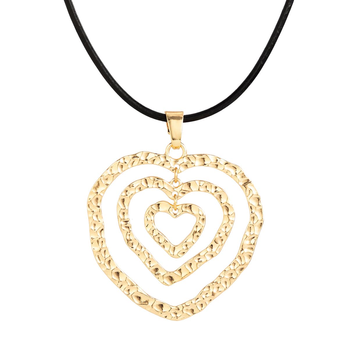 Chic PU Leather Triple Heart Pendant Necklace - ArtGalleryZen