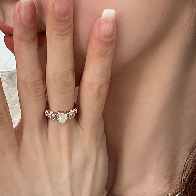 Chic Rhinestone Inlaid Opal Heart Ring - ArtGalleryZen