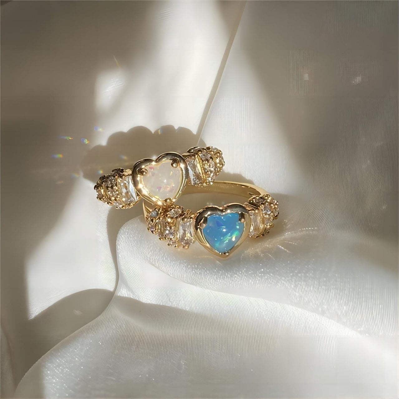 Chic Rhinestone Inlaid Opal Heart Ring - ArtGalleryZen