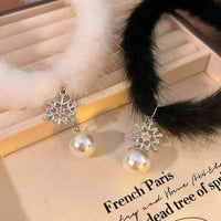 Thumbnail for Chic Rhinestone Inlaid Snowflake Pearl Pendant Plush Chain Choker Necklace - ArtGalleryZen