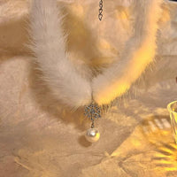 Thumbnail for Chic Rhinestone Inlaid Snowflake Pearl Pendant Plush Chain Choker Necklace - ArtGalleryZen