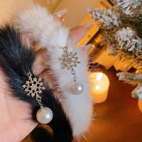 Thumbnail for Chic Rhinestone Inlaid Snowflake Pearl Pendant Plush Chain Choker Necklace - ArtGalleryZen