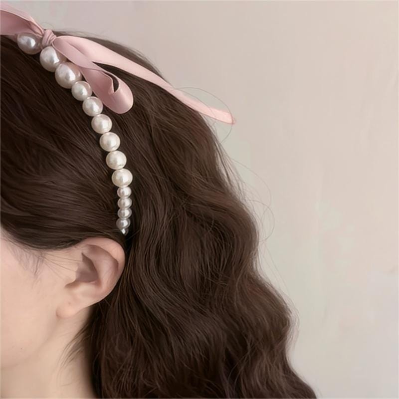 Chic Ribbon Pearl Hair Band - ArtGalleryZen