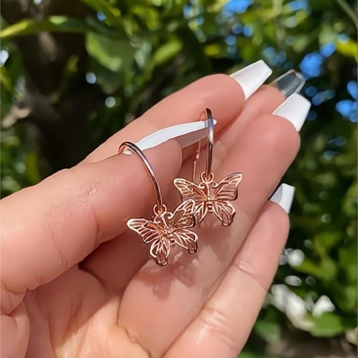 Chic Rose Gold Butterfly Hoop Earrings - ArtGalleryZen