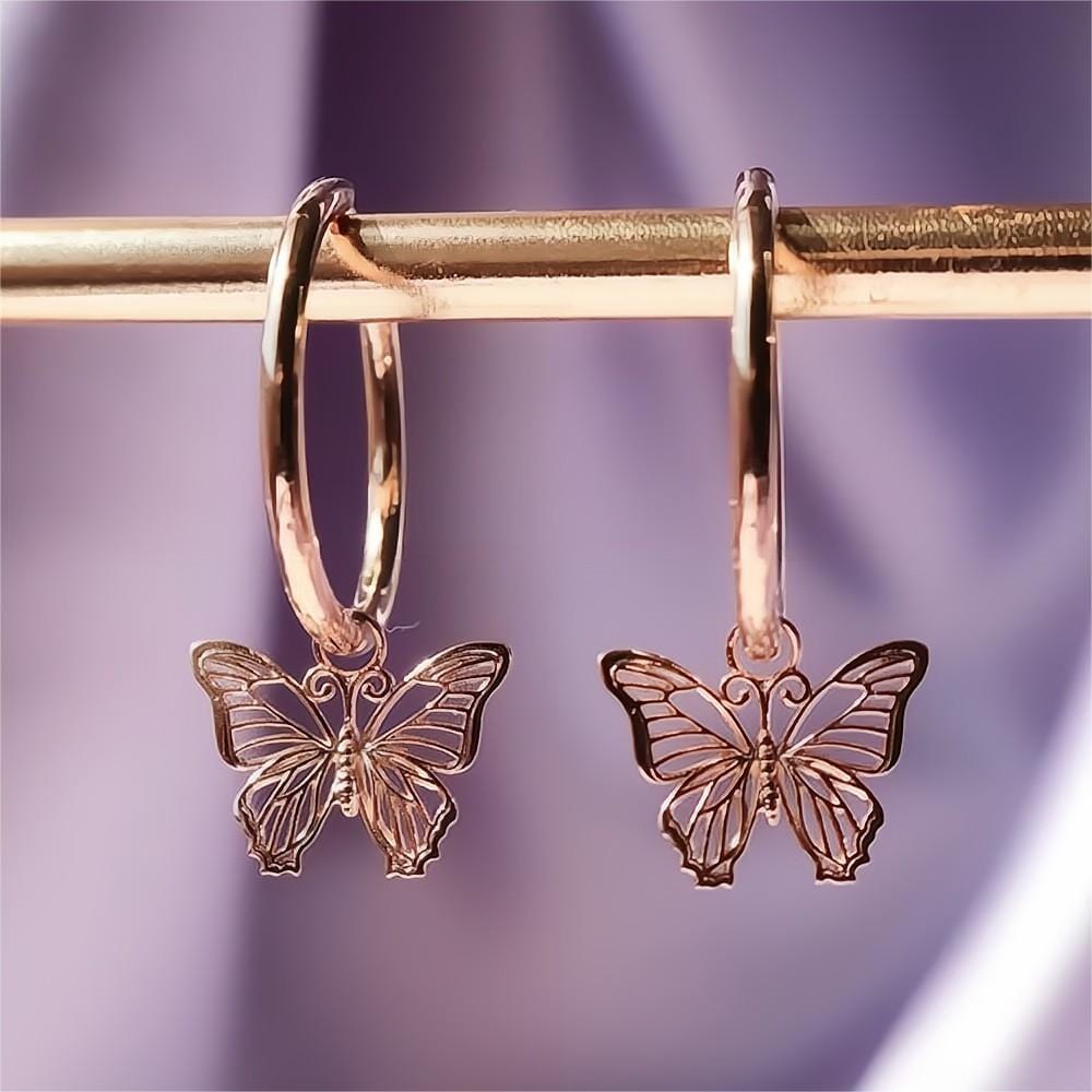 Chic Rose Gold Butterfly Hoop Earrings - ArtGalleryZen
