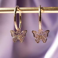 Thumbnail for Chic Rose Gold Butterfly Hoop Earrings - ArtGalleryZen