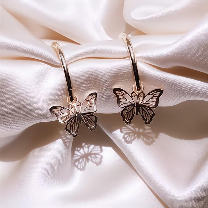Chic Rose Gold Butterfly Hoop Earrings - ArtGalleryZen