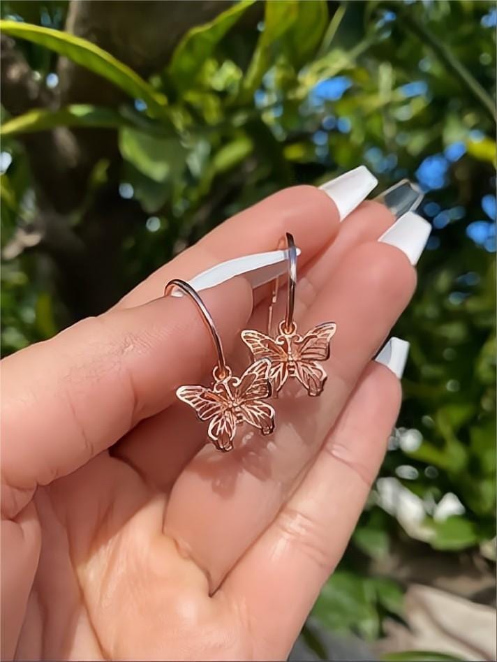 Chic Rose Gold Butterfly Hoop Earrings - ArtGalleryZen