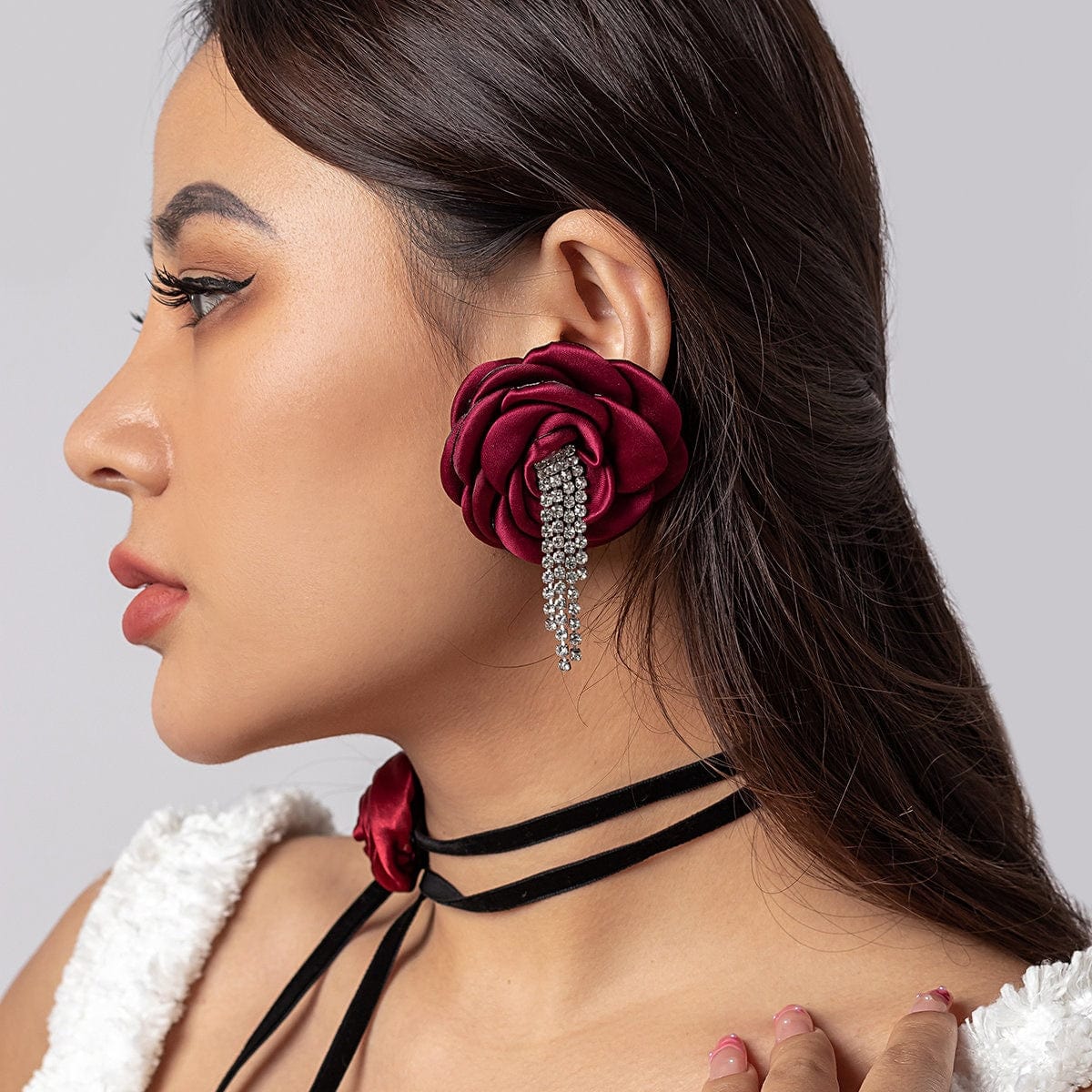 Chic Silk Flower Box Chain Earrings - ArtGalleryZen