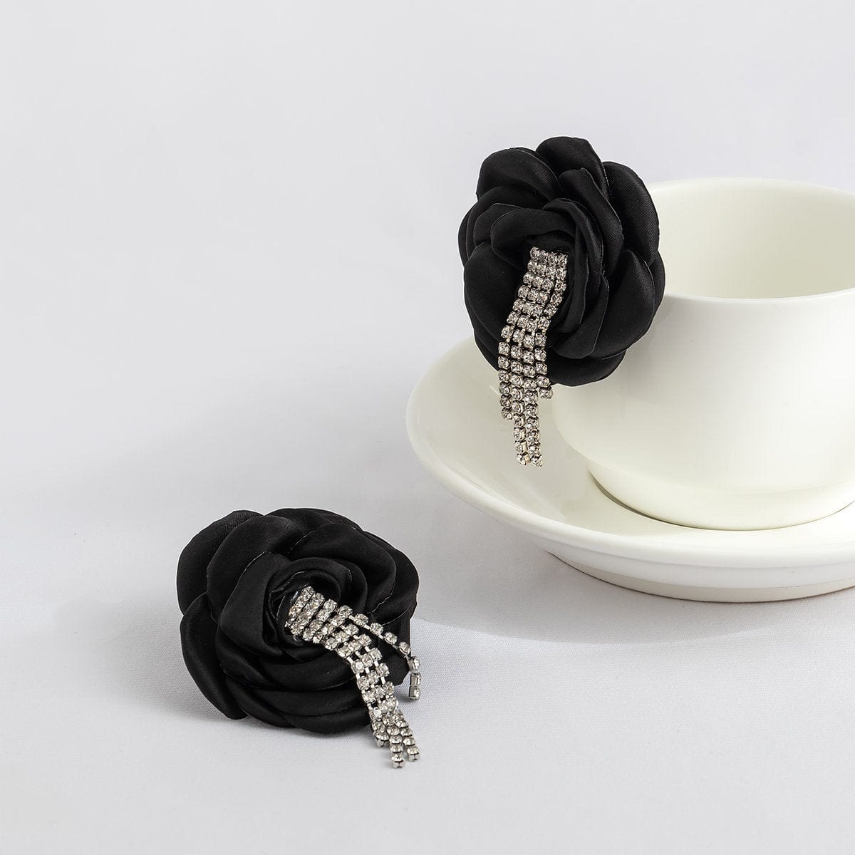 Chic Silk Flower Box Chain Earrings - ArtGalleryZen