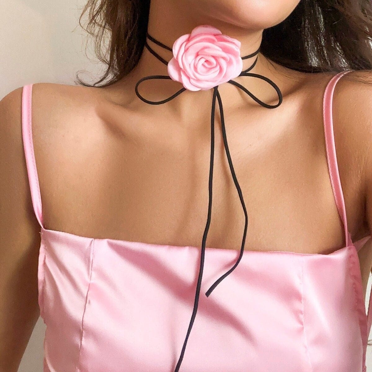 Chic Silk Rose Flower Leather String Collar Choker - ArtGalleryZen