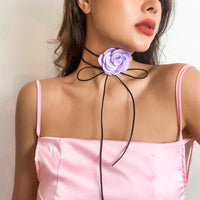 Thumbnail for Chic Silk Rose Flower Leather String Collar Choker - ArtGalleryZen