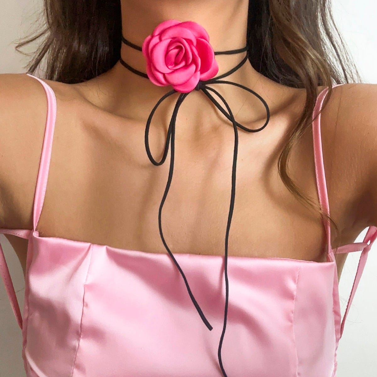 Chic Silk Rose Flower Leather String Collar Choker - ArtGalleryZen