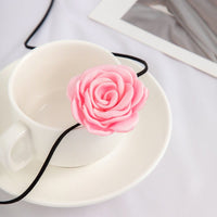 Thumbnail for Chic Silk Rose Flower Leather String Collar Choker - ArtGalleryZen